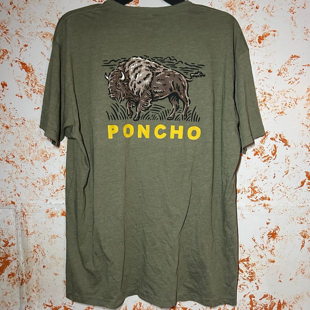 Poncho Roaming Bison T-Shirt Men’s 2XL Olive Buffalo Graphic Outdoor Tee